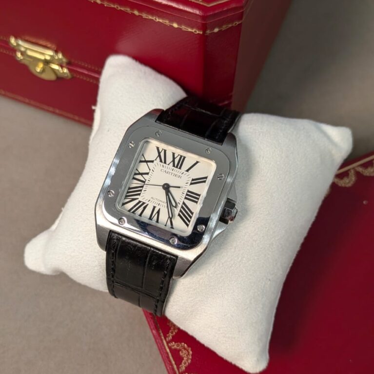 Cartier Santos 100 Steel M size Leather Strap |2878