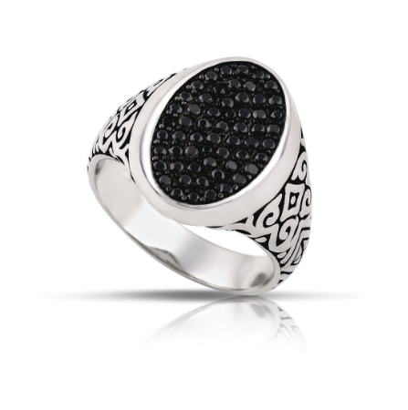 DAZZ ESSENTIAL MEN'S Oval Black Stones